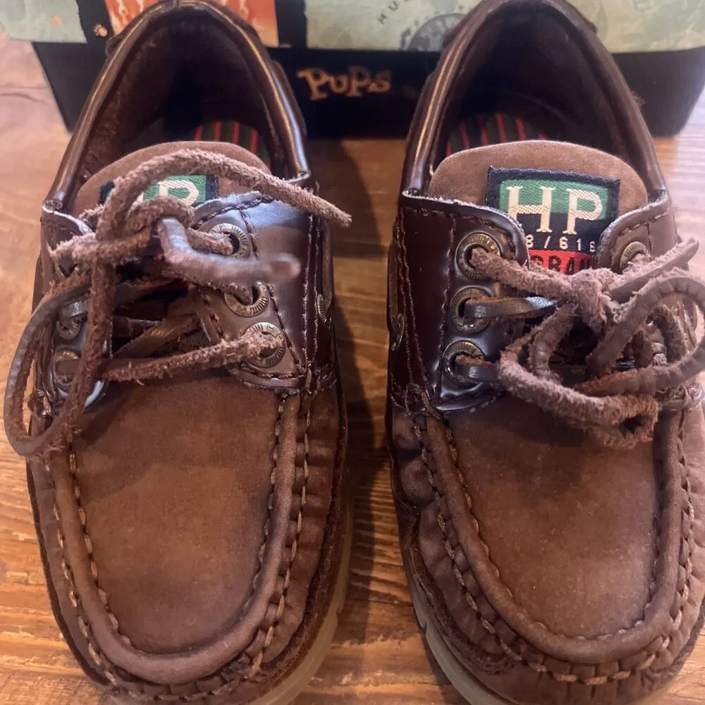 Hush Puppies Toddler 9 M Newport Brown Leather Boat Shoes Y2K Excellent
